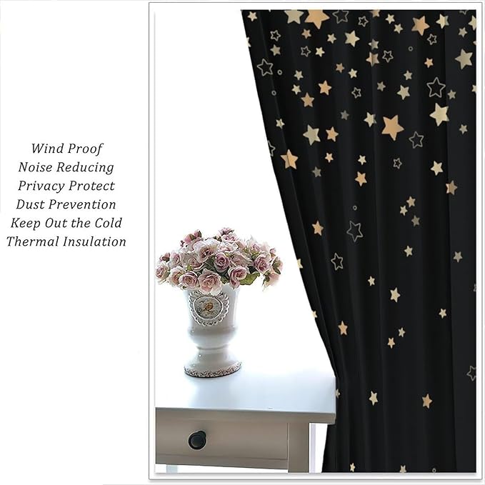 Star Celestial Blackout Curtain, Space Funny Fantasy Galaxy Starry Night Window Curtain for Kids Bedroom Nursery Toddler Room 42" W X 45" L