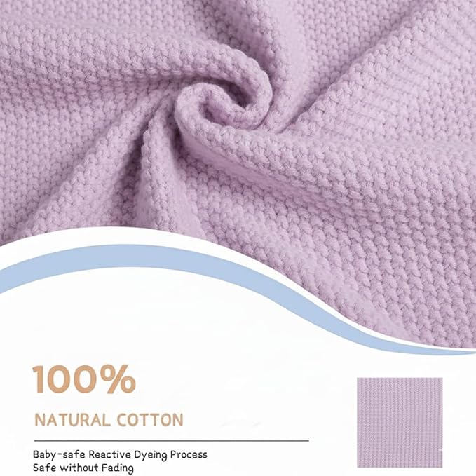 Baby Knit Blanket Soft Breathable Cotton Scallop Border Blankets Newborn Knitted Blanket Swaddle Blankets Gifts for Baby Newborn Toddler Shower Boy Girl New Mom Birthday Christmas Lilac 28x36