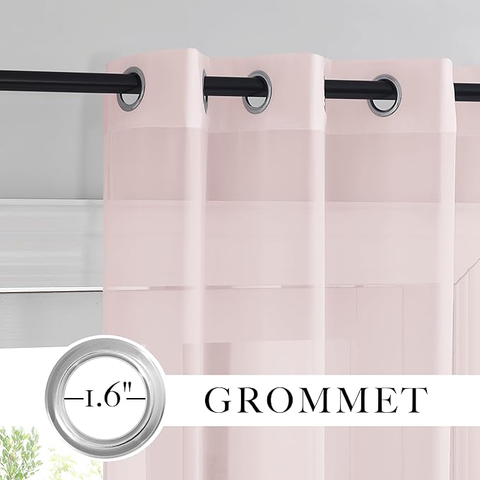 RYB HOME Voile Curtains for Living Room, Breathable Airy Lightweight Grommet Window Panels, Light Filtering Curtains for Living Room, Kids' Room, Peach Blush, 54" W x 84" L, Set of 4 Panels