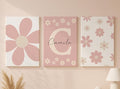 Personalized Girls Nursery Wall Art - Custom Name Stretched Canvas 3pc Framed Daisy Flower Wrapped Painting for Baby Room Kids Bedroom Initial Wall Decor Baby Shower Newborn Birthday Mother's Day Housewarming Christmas Thanksgiving Gift(40×50cm / 15.7×...