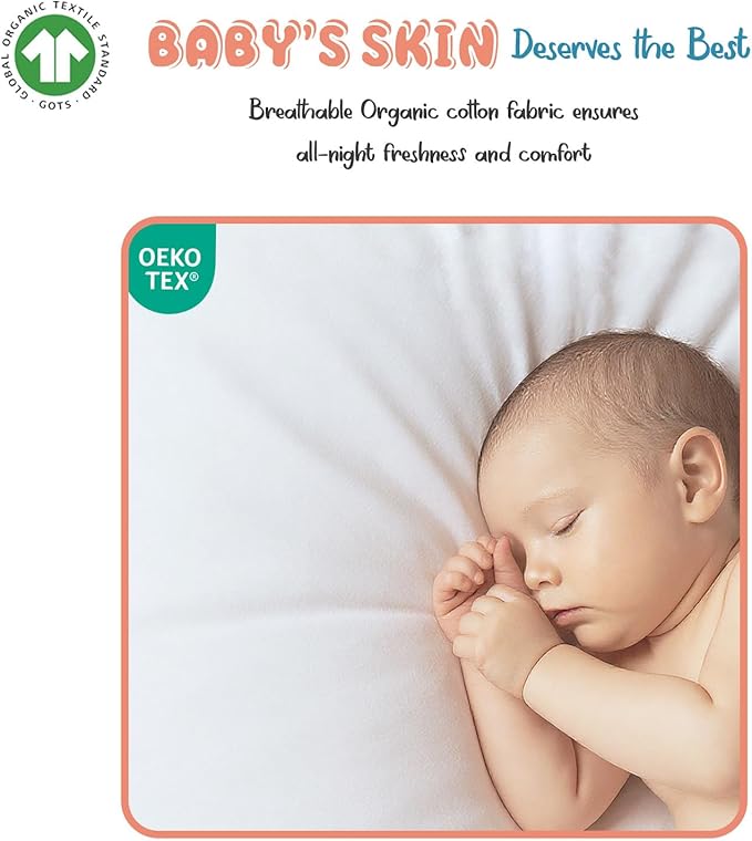 Threadmill Organic Baby Crib Sheets for Boys & Girls | 100% Organic Cotton Fitted Crib Sheet for Standard Crib Mattress | 2 Pack Unisex Cozy Toddler Sheets, Machine Washable | White