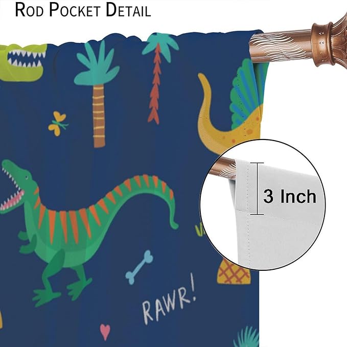 Funny Dinosaur Blackout Curtains Colorful Cartoon Animals Dino Tropical Plant Art Print for Kids Boys Bedroom Living Room Rod Pocket Decoration Window Drapes 2 Panels W21xL54in