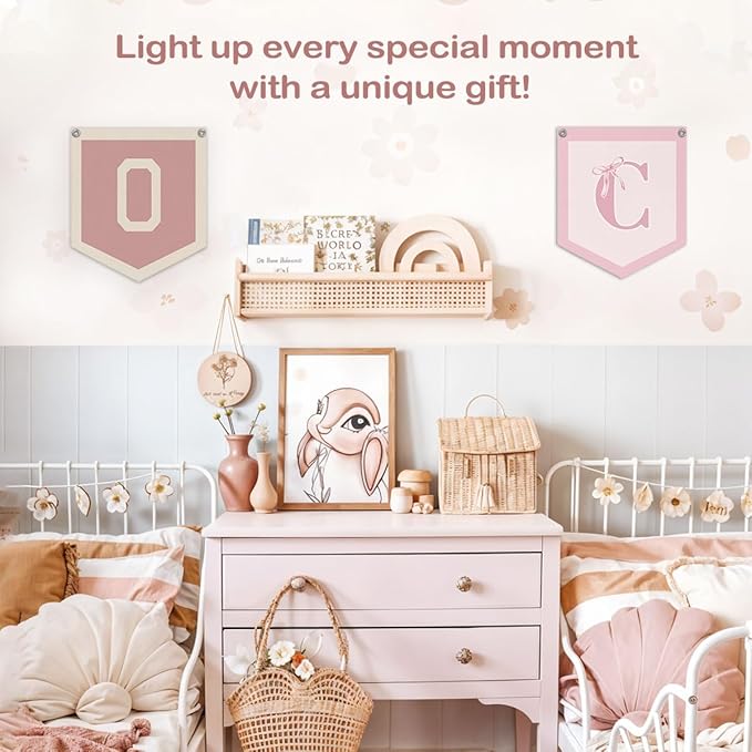 Lacama Pink Initial Personalized Preppy Banner, Baby Shower Decor Gifts, Wall Decor for Women Teen Girl, Vintage Room Decor Toddler Room Bedroom Playroom Front Door Birthday Gift(O)