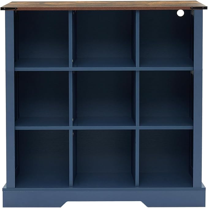 9 Cube Storage Organizer, Wood Cube Bookshelf with LED Lights, Horizontal Storage Cubes, Kids Bookshelf, Display Cabinet Cubby Shelf for Living Room Home Office Bedroom，Navy Blue
