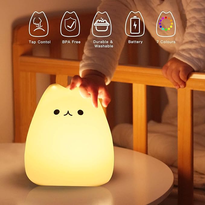 ZKLiLi Cute Remote Cat Nursery Night Lights USB Rechargeable Cat Lamp Nightlight Birthday Christmas Gift with Warm White and 7-Color Breathing Modes for Kids Baby Children (renqimao)