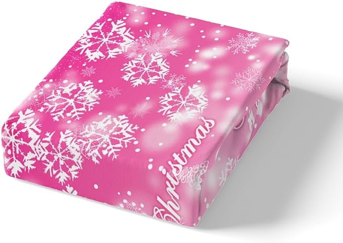 Manfei Christmas Pink Duvet Cover Set Twin Size, Xmas Trees Deer Snowflake Bedding Set 2pcs for Kids Girls, New Year Theme Comforter Cover Soft Polyester Quilt Cover with 1 Pillowcase,No Comforter