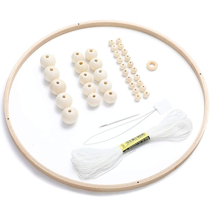 Baby Mobile DIY Kit - Nursery Wooden Frame Mobile Crib Bed Bell Ceiling Wind Chime Hanging DIY Frame Ornaments Handmade Kit Round Wind Bell for Infant Toys