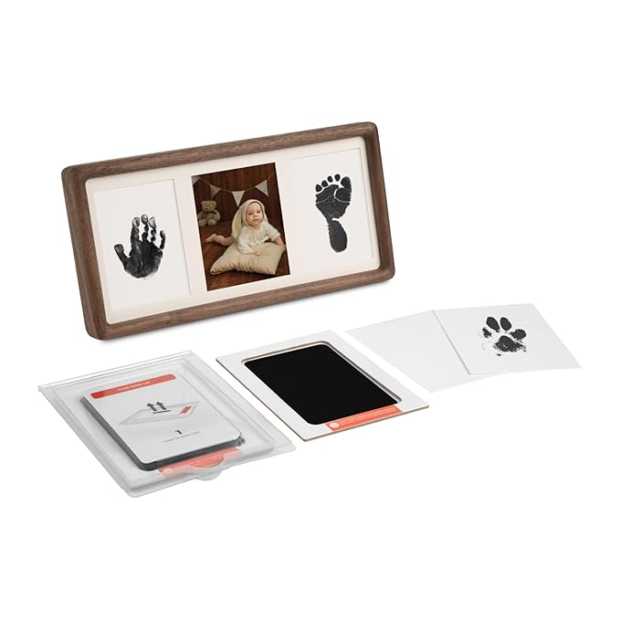 Inkless Handprint & Footprint Keepsake Kit, Clean Touch, Non-Toxic Ink Pad with Solid Wood Frame, Perfect Baby Shower Gift & Family Memory Frame