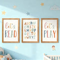 3 PCS Alphabet Framed Playroom Wall Decor,Classroom Must Haves Boho Educational ABC Poster Wooden Sign for Baby Girl Kid Boy Toddlers,Neutral Preschool English Letters Nursery Decor for Homeschool Kindergarten Kids Learning Natural