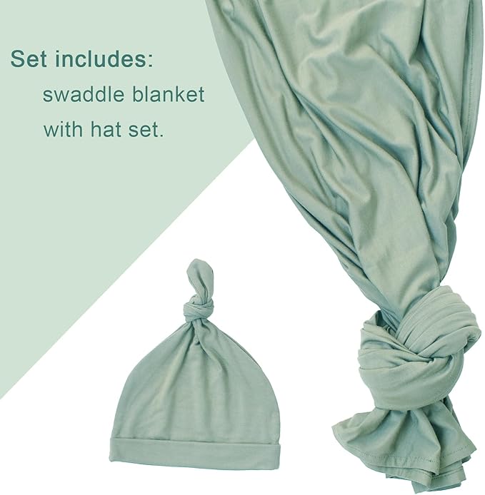 Newborn Swaddle Blanket with Hat Set Baby Swaddle Set Hospital Receiving Blankets for Girls Boys(Olive,35"*35")
