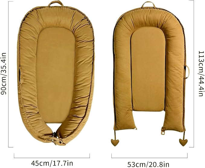 Baby Lounger - Baby Lounger for Newborn 0-24 Months, Soft Breathable Cotton Infant Lounger Cover, Portable Baby Nest for Travel, Newborn Essentials (Sienna)
