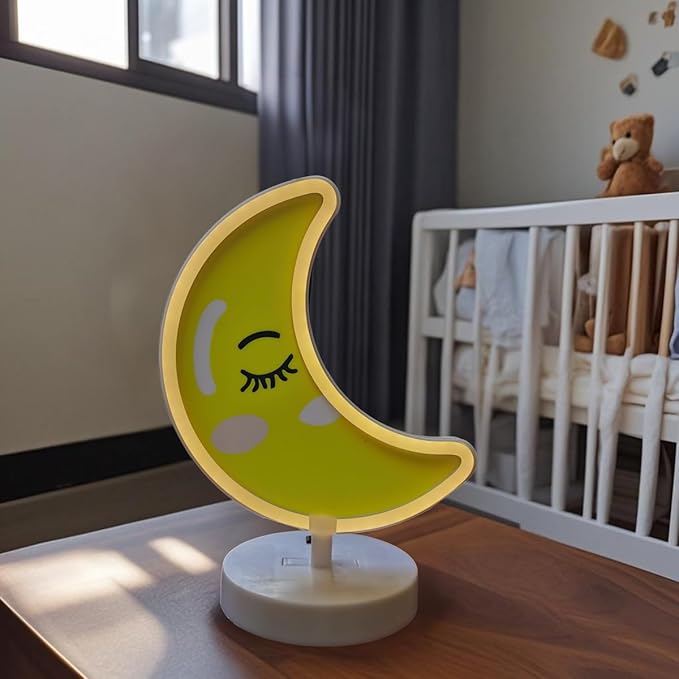 Cute Moon Shaped Neon Sign-USB/3*AA Battery Powered One-Button Nursery Lamp Safe for Babies Moon Neon Light for Babies Breastfeeding Lamp Sleep Trainer Sleep Aid Lamp for Nursery Baby Feeding Light