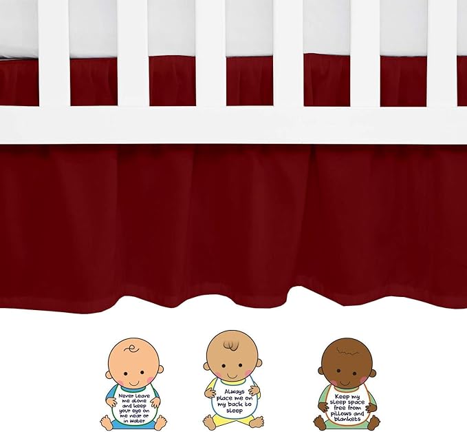 Burgundy Crib Bed Skirt 28" x 52" with 14" Drop - Dust Ruffle Crib Skirt with Split Corners - Soft Nursery Standard Crib Toddler Bedding Skirt for Baby Boys or Girls