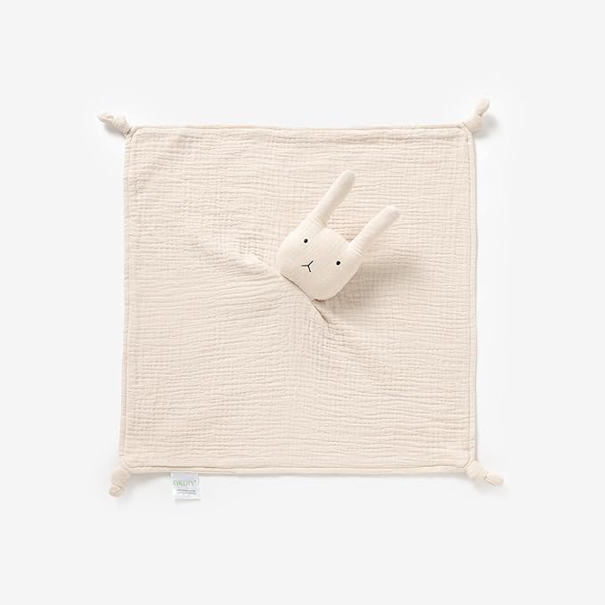 Organic Cotton Muslin Loveys for Babies,Security Blankets for Baby Lovey,Newborn Baby Gifts for Boys and Girls (bunny2-khaki)