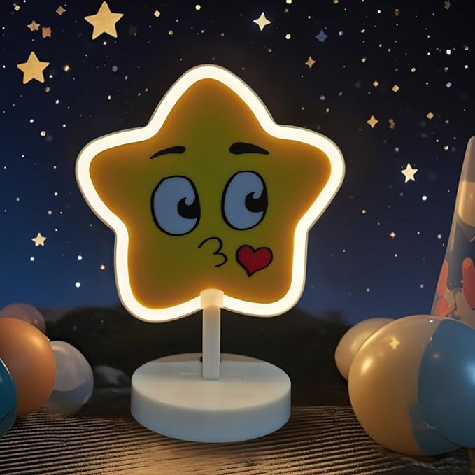 Warm White Star Light Up Sign USB/Battery, with Switch Button Control Children's Learning Light Star Neon Night Light Boys' Galaxy Bedroom Decoration Astronaut Gift for Boys