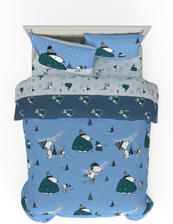 Collectibles Peanuts Snoopy Puffer Holiday & Christmas Bedding Super Soft Comforter and Sheet Set with Sham, 7 Piece Full Size (Officially Licensed Product) by Franco