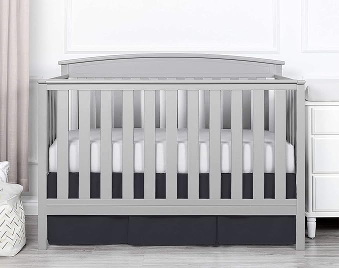 Box Pleated Mini Crib Bed Skirt Premium 100% Cotton 800 Thread Count Nursery Crib Toddler Bedding Crib Bedskirt for Baby Boys or Baby Girls, (24" x 38") + 10" Drop Lenght - Black Solid