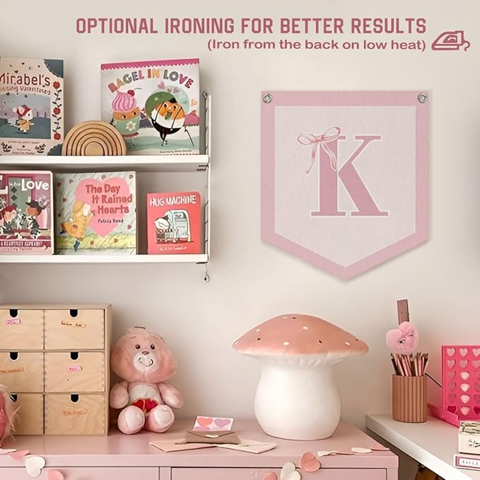 Lacama Initial Personalized Preppy Banner, Baby Shower Decor Girl Nursery Decor, Coquette Pink Bow Teen Girl Gifts, Vintage Room Toddler Room Bedroom Playroom Front Door Birthday Gift(K)