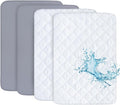 Biloban Pack and Play Sheets and Waterproof Mattress Protector Pad Cover 4 Pack Set, Ultra Soft, Grey, Noiseless Waterproof, Machine Wash