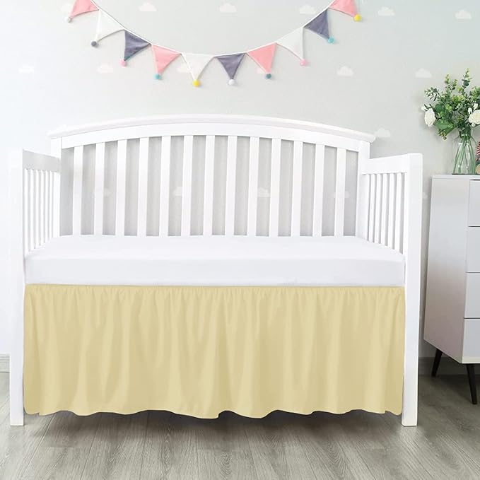 100% Egyptian Cotton, Nursery Crib Toddler (24" x 38" + 10") 800 Thread Count Crib Skirt Dust Ruffle, Bedding Skirts for Baby Boys or Girls, 10" Drop, Ivory Solid
