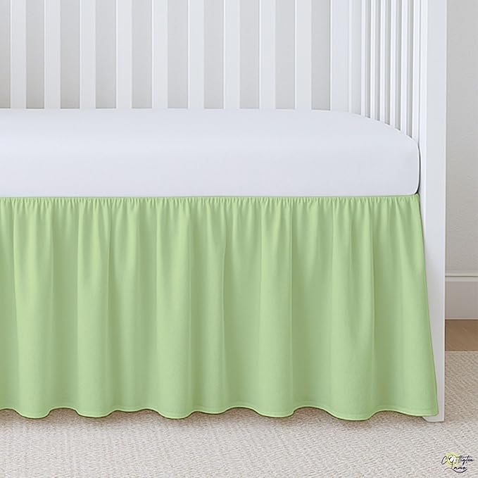 Cottington Lane Sage Crib Skirt Dust Ruffle, 100% Natural Cotton, Soft, Durable Nursery Crib Toddler Bedding Skirt for Baby Girls or Boys, Fits Standard Cribs 28" x 52" with 14" Drop