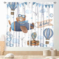 Cartoon Bear Curtains, Kids Boys Girls Cute Lovely Bear Adventure Airplane Cloud Pastel Blue Window Drapery Treatments for Baby Living Room Bedroom Nursey Toddler Classroom 2 Panels, 42"x54" Inch