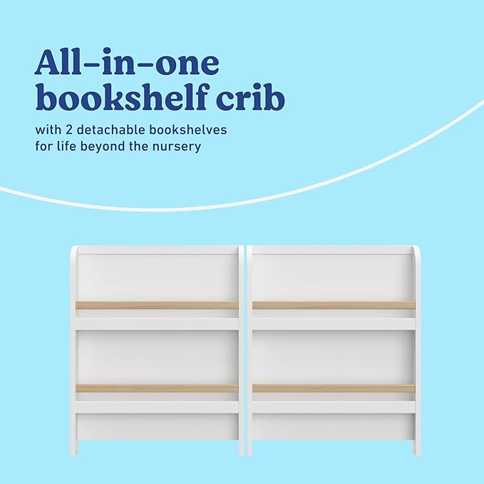 Graco Read-with-Me 4-in-1 Convertible Crib with Drawer (White with Driftwood) - GREENGUARD Gold Certified Converts to Toddler Bed, Daybed, and Functional Bookshelves
