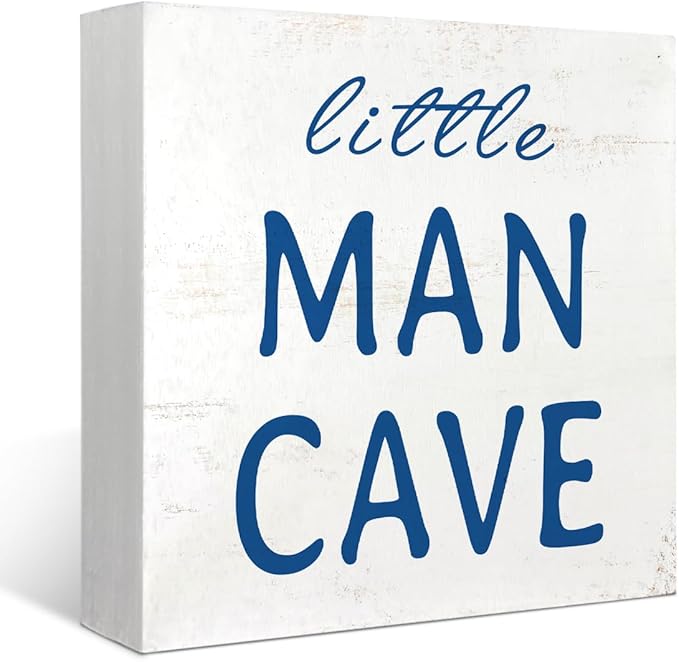 Mtrgdn Baby Boy Nursery Decor,Kids Room Decor,Little Man Cave Wooden Box Sign for Boy Baby Nursery Room Shelf Table Desk Decorations,5x5 Inch