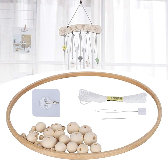 DIY Baby Wooden Mobile Hanger Round, Bed Bell Frame for Crafts Mobile Kit Wind Chime Bell for Room Home Decor Gift for Kids Wooden Mobile Kit