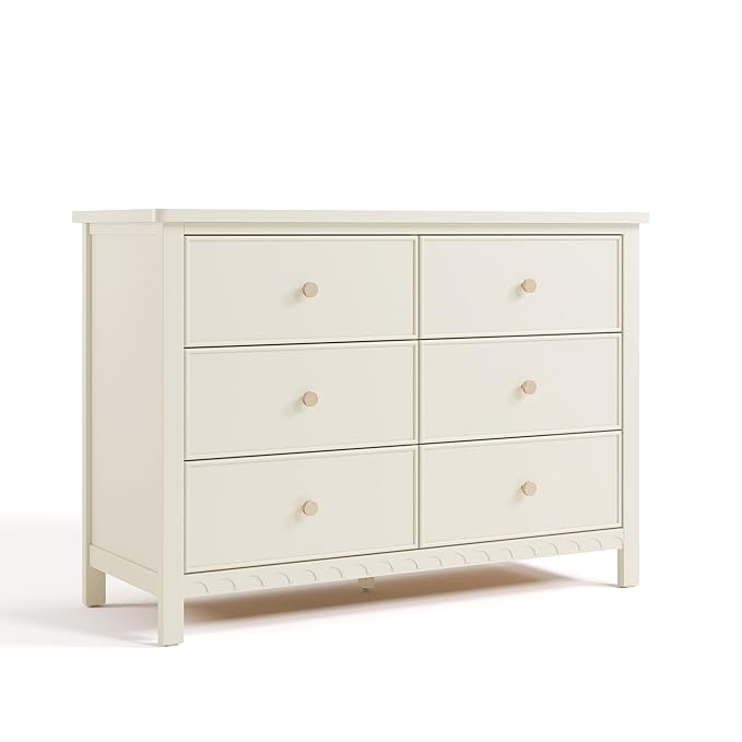 Graco Sasha 6 Drawer Dresser (Frosted Oat) – GREENGUARD Gold Certified, Wood Storage for Nursery or Kids’ Room, Safe Interlocking Drawer System & Easy Assembly with Pre-Installed Tracks