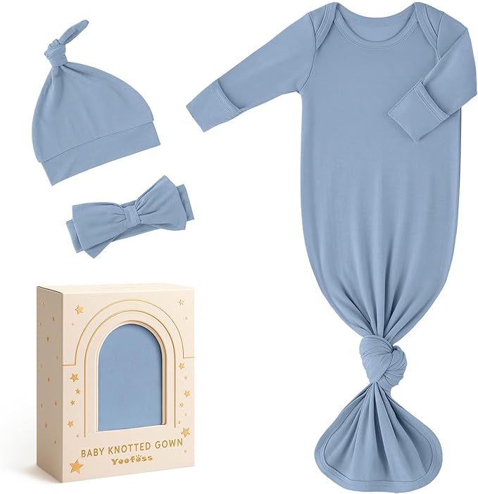 Yoofoss Baby Knotted Gowns 0-3 Months, Newborn Sleepers Hospital Coming Home Outfit for Photograph, Soft Breathable Comfort