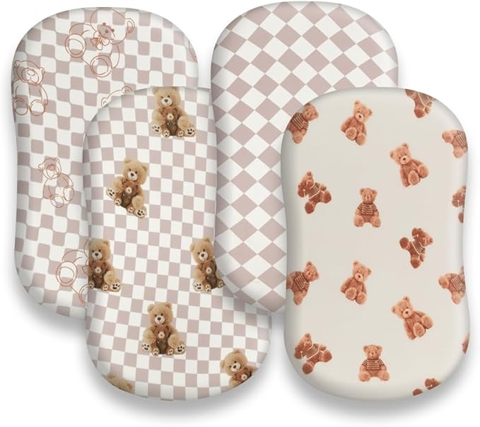 Fitted Baby Neutral Bassinet Sheets Bear and Buffalo Check Plaid Breathable Unisex Baby Sheet Set for Boys or Girls