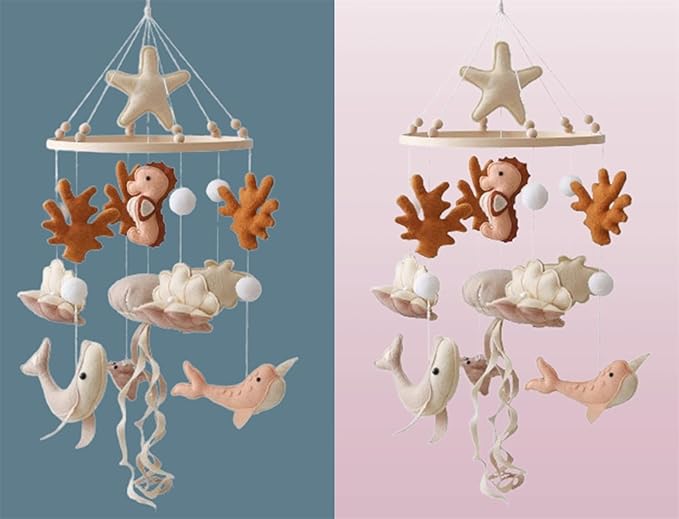 Ocean Life Theme Crib Mobile,Baby Boys Girls Ocean Mobile,Gender Neutral Baby Mobile,Nursery Mobile Soothe Toy,Comfortable Baby Soothing Toys with Various Marine Animals