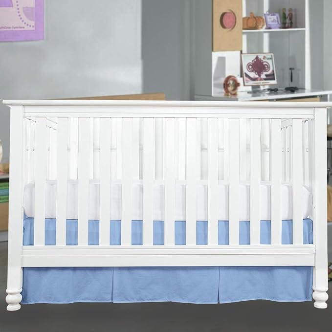 Cottington Lane Crib Bed Skirt Pleated Crib Skirt Dust Ruffle, 100% Natural Cotton, Nursery Crib Toddler Bedding Skirts for Baby Boys or Girls, 14" Soft Crib Dust Ruffle Drop Crib Skirt-Light Blue.