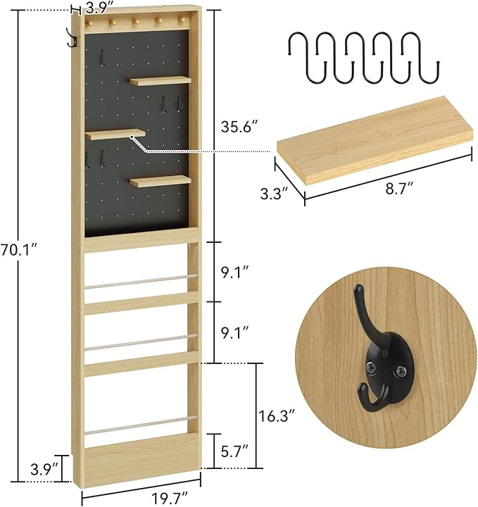 ELECWISH Kids Bookshelf, Behind The Dooor Wall Mounted 70" Tall Bookcase with Open Display Shelves, Space-Saving Narrow Book Shelf for Children's Study Living Room, Nursery, Set of 2