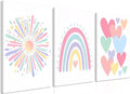Dytial 3 Piece Toddler Girl Room Decor, Rainbow Wall Decor for Girls Bedroom, Colorful Boho Sunshine Paintings for Nursery Decor, Kids Room Wall Decor, Classroom Decoration 16x24 Inch