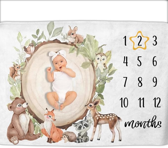 OLIVE OLIVIA Personalized Monthly Baby Milestone Blanket, Baby Months Blanket, Perfect Custom Newborn Gifts,30"x40"