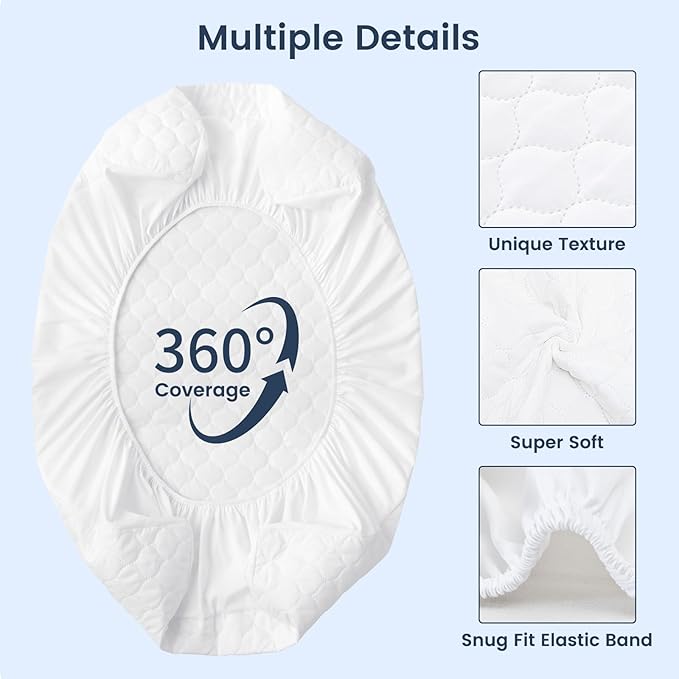 david's kids 2 Pack 52''x28'' Waterproof Crib Mattress Protector Pad Cover Stretch up to 8", Fitted Standard Crib and Toddler Mattresses, Ultra Soft and Breathable for Boys Girls Neutral, White