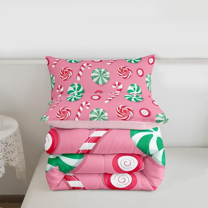 Feelyou Christmas Comforter Set Full Size Candy Bedding Set for Kids Boys Girls Xmas Theme Duvet Quilt Bedroom Decor Microfiber 3 Pcs with 2 Pillow Cases