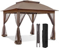 EAGLE PEAK 11x11 Pop Up Gazebo with Mesh Netting, Easy Up Screened Canopy for Patio and Backyard, Easy Set up Outdoor Gazebo (Brown)