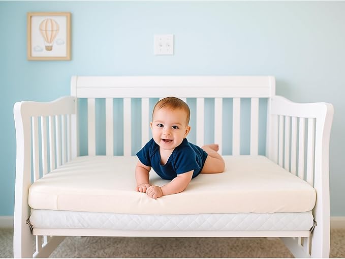 Organic Cotton Crib Mattress Protector (Water-Resistant) - Breathable Fitted Liner Pad, GOTS-Certified, Hypoallergenic, Made in USA - Playard 38"x26" - Pack of 1