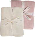 Knitted Organic Cotton Baby Blanket- Swaddle Blanket, 30" x 40" Soft Receiving Blanket for Newborn 2-Pack (Soft White and Blush)