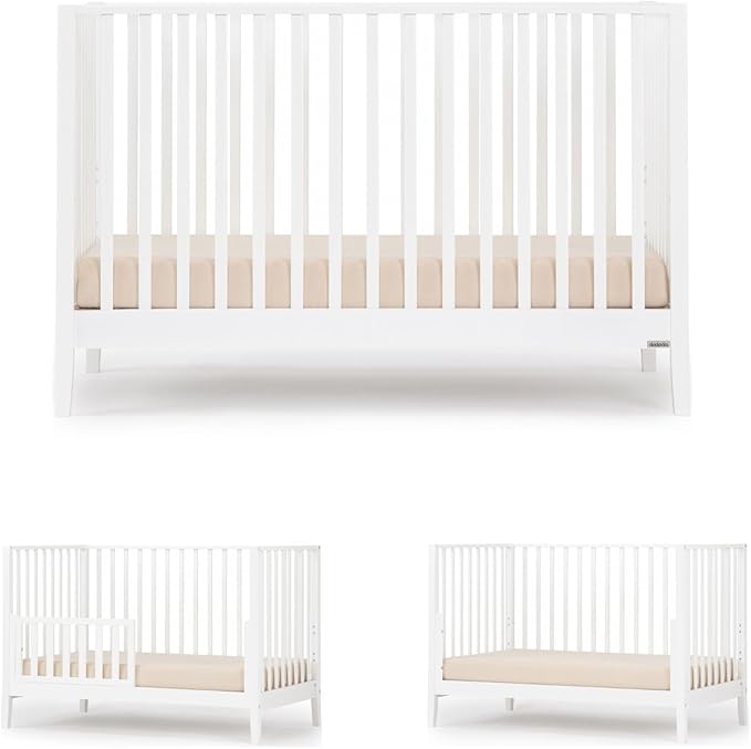 dadada Baby LaLa 3 in 1 Convertible Crib- Converts to Toddler Bed & Daybed- Adjustable Mattress Height – 3 Positions - Made in Italy - Solid Beechwood (White)