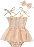 Newborn Baby Girl Bodysuit Sleeveless Halter Frill Romper One-piece Jumpsuit with Headband Summer Clothes Set