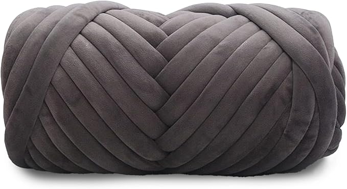 Velvet Chunky Bulky Giant Arm Knitting Yarn, Super Soft Jumbo Tube Weight, Fluffy DIY Crochet Hand Making Washable Yarn for Blanket, Pet Bed, Rugs, Pillow (1.1lb Dark Gary)