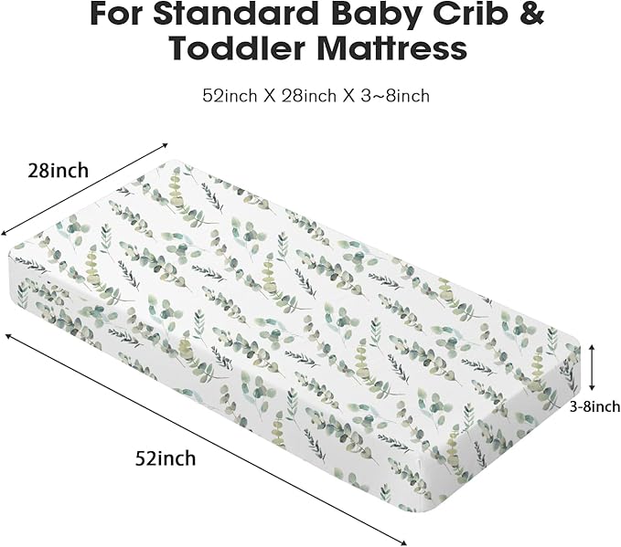 Little Grape Land Crib Sheets 4 Pack, Baby Crib Sheet Set for Standard Crib & Toddler Mattress, Super Soft Breathable Crib Mattress Sheets Fitted Girl & Boy, Leaves/Cactus/Green/Grey Set