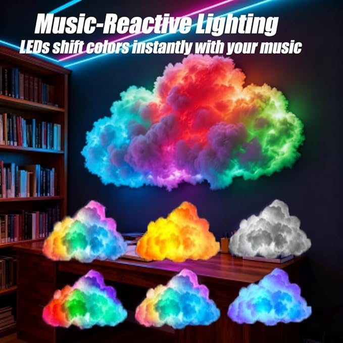 LED Cloud Light with Music Rhythm, 2025 New Cloud Lights for Ceiling,Bedroom,Gaming Room, Music-Sync Dynamic Lighting Effect, Cool Stuff for Boys, For Ceiling Bedroom Office Party (314.9in LED light)