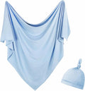 Newborn Swaddle Blanket with Hat Set Baby Swaddle Set Hospital Receiving Blankets for Girls Boys(Babyblue)
