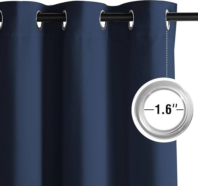 NICETOWN Blackout Curtains Panels for Bedroom, 2 Panels, 52 x 96 Inch, Navy, 3 Pass Microfiber Noise Reducing Thermal Insulated Solid Ring Top Blackout Window Drapes