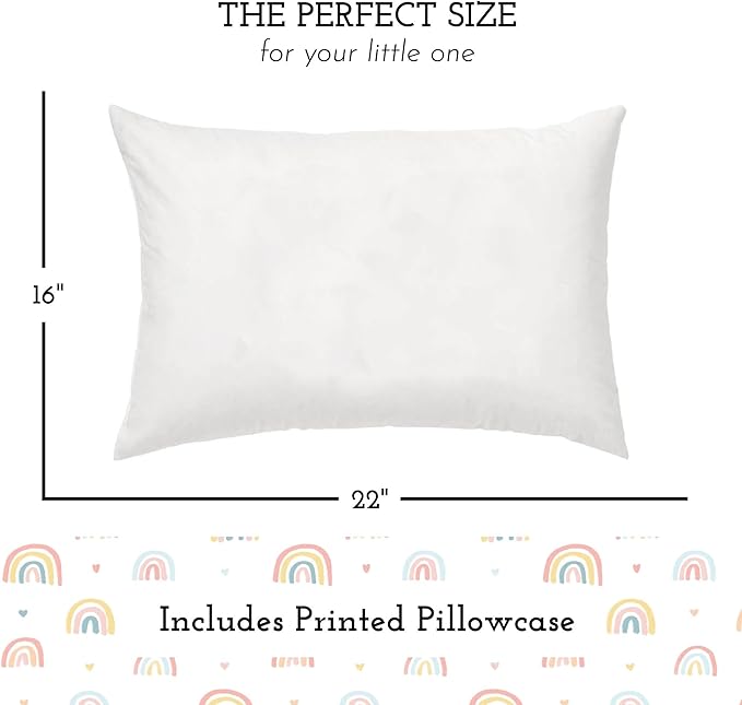 Little Sleepy Head Youth Pillow, 16x22 inch, Jumbo Toddler Pillow with Hypoallergenic Pillowcase - Perfect Travel Pillow (Rainbows)